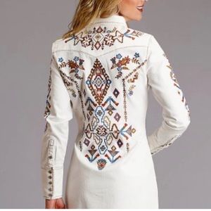 Stetson White Dress with Multicolor Embroidery